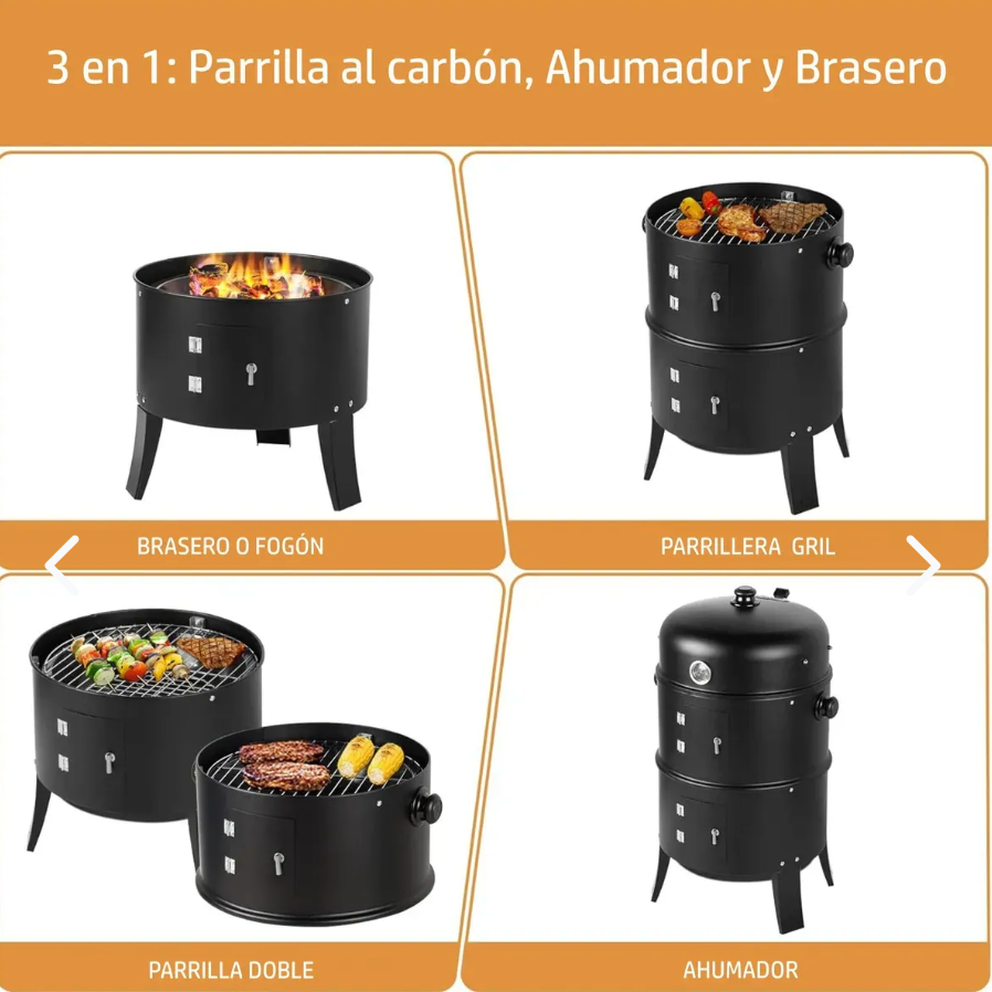 Asador Barril Portátil 3 En 1. Ahumador,