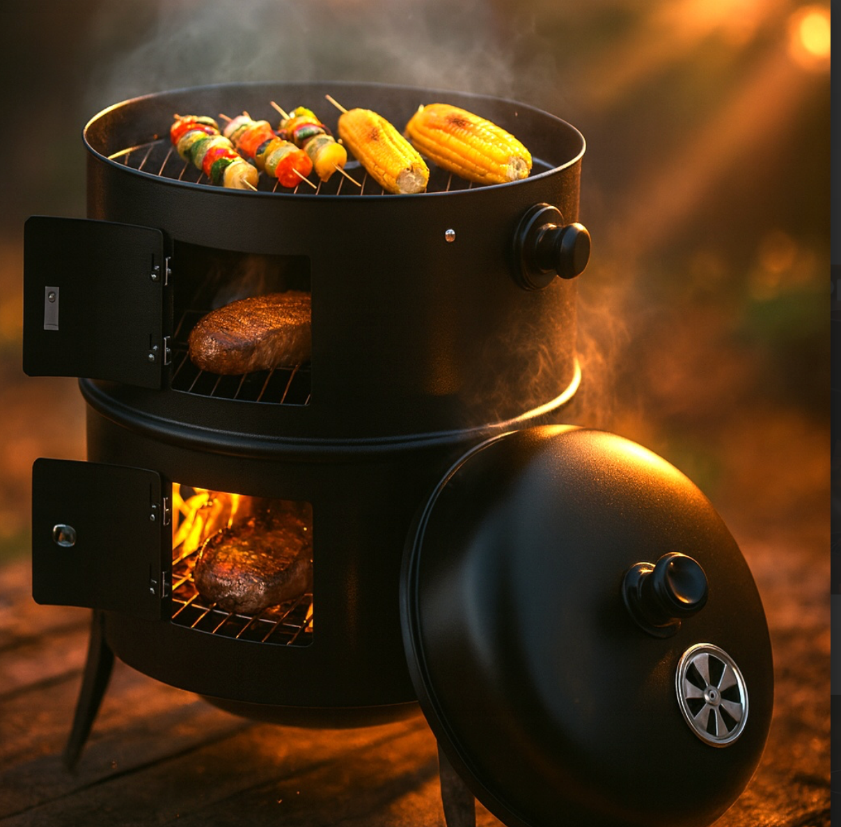 Asador Barril Portátil 3 En 1. Ahumador,