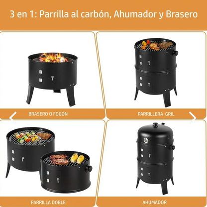 Asador Barril Portátil 3 En 1. Ahumador,